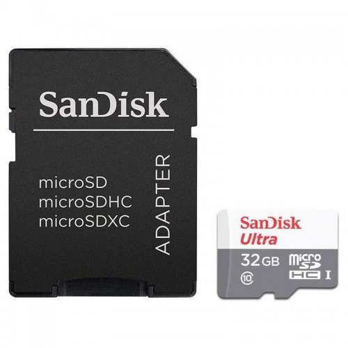 32GB SANDISK ULTRA MICROSDHC +/SD ADAPTER 100MB/S CLAS 10 UHS-I