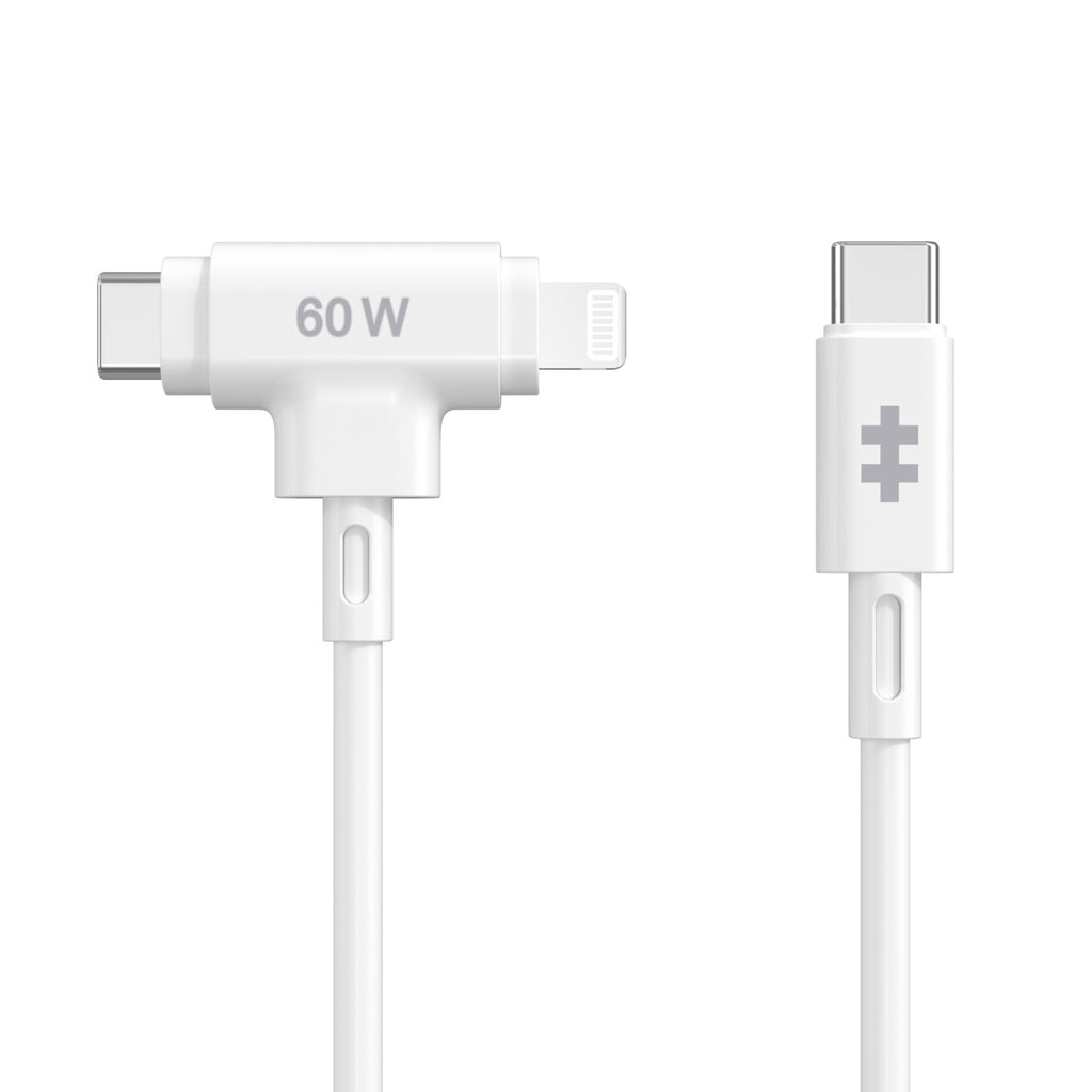 HYPERJUICE SILICONE USB-C TO US/AND LIGHTNING HYBRID 60W CABLE -