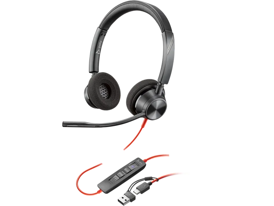 Poly Blackwire 3320 Stereo Microsoft Teams Certified USB-C Headset +USB-C/A Adapter