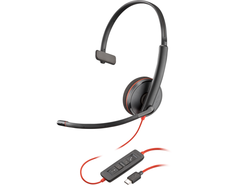 Poly Blackwire 3210 Monaural USB-C Headset +USB-C/A Adapter (Bulk)