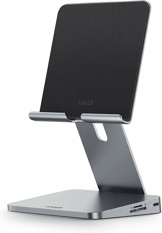 Hub Anker 551 USB-C 8-in-1, cu stand pliabil pentru tableta, 4K HDMI, 2 USB-A, microSD / SD, Gri
