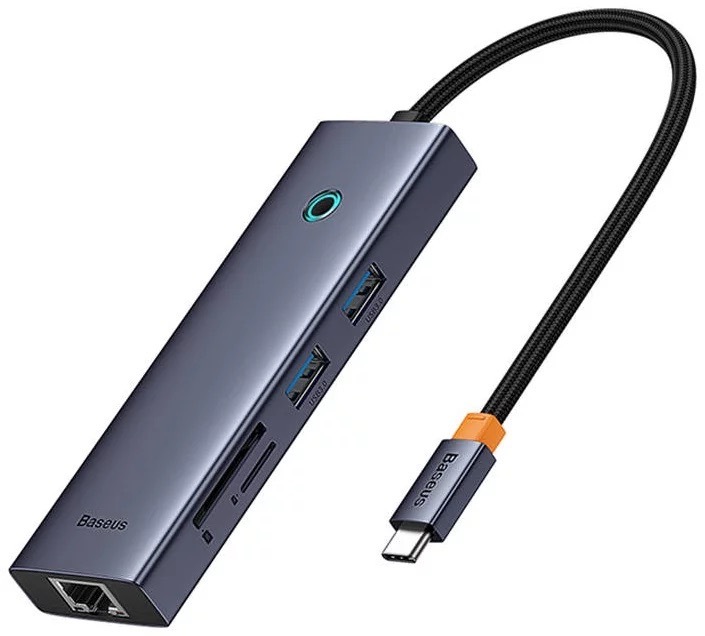 Hub Baseus UltraJoy 7-in-1, USB-C la HDMI4K@60Hz, 2xUSB 3.0, 1xPD, 1xRJ45, 1xSD, 1xTF3.0, 100W, Gri