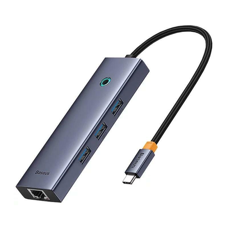 Hub Baseus UltraJoy 4-in-1 USB-C la 3xUSB 3.0, 1xRJ45, Gri