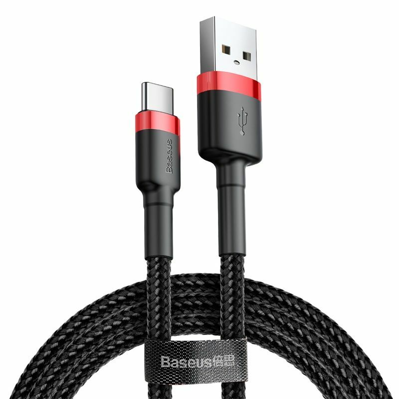 Cablu Baseus Cafule, USB la USB-C, Quick Charge , 2A, 2m, Rosu + Negru