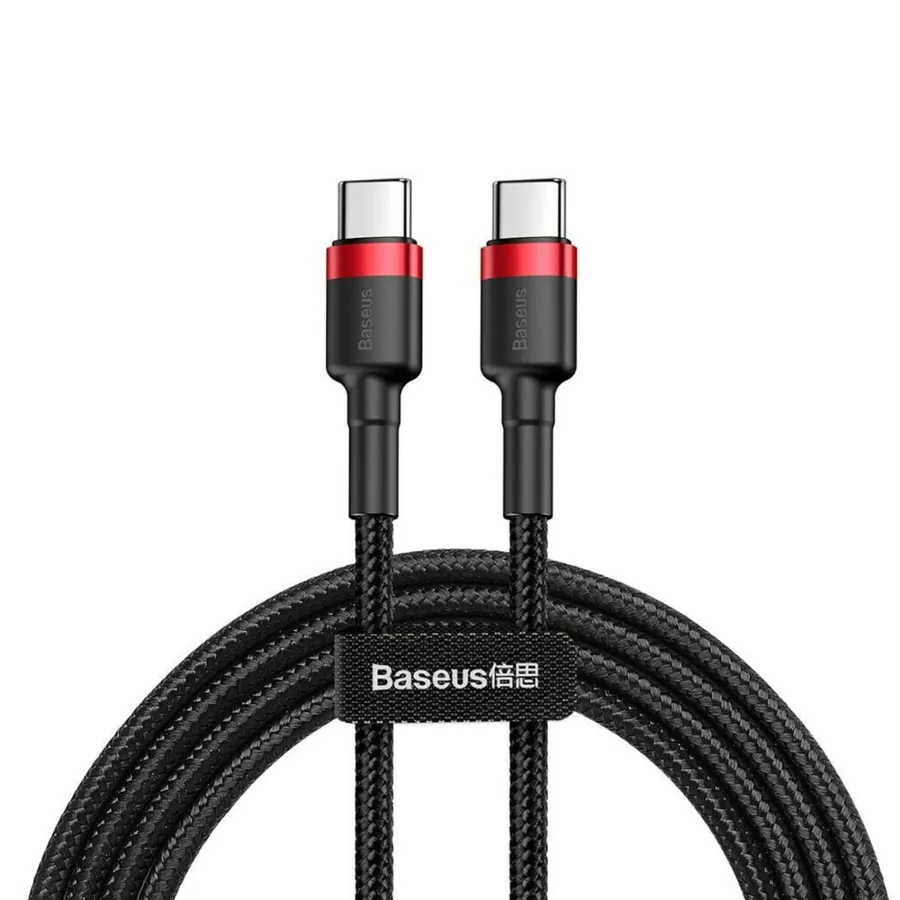 Cablu de date Baseus Cafule PD 2.0 60W, USB-C la USB-C, 1 metru, 20V, 3A, Rosu + Negru
