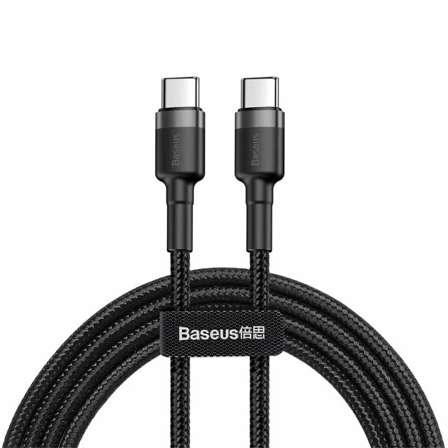 Cablu de date Baseus Cafule PD 2.0 60W, USB-C la USB-C, 1 metru, 20V, 3A, Gri + Negru