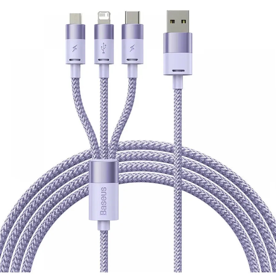 Cablu de date Baseus StarSpeed 3-in-1, Fast Charging, USB-C, Lightning, Micro USB, 3.5A, 1.2 metri, Violet