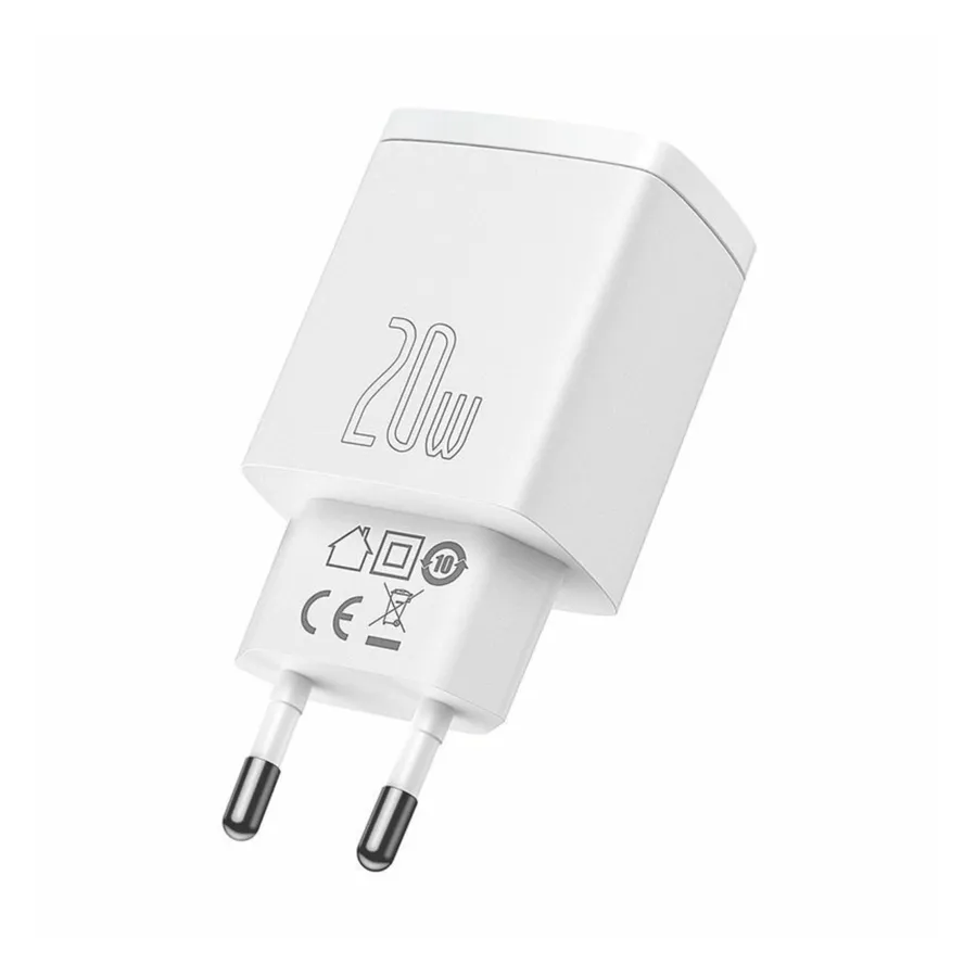 Incarcator retea Baseus Compact, Quick Charger, 20W, USB-C, USB, PD 3.0, Alb
