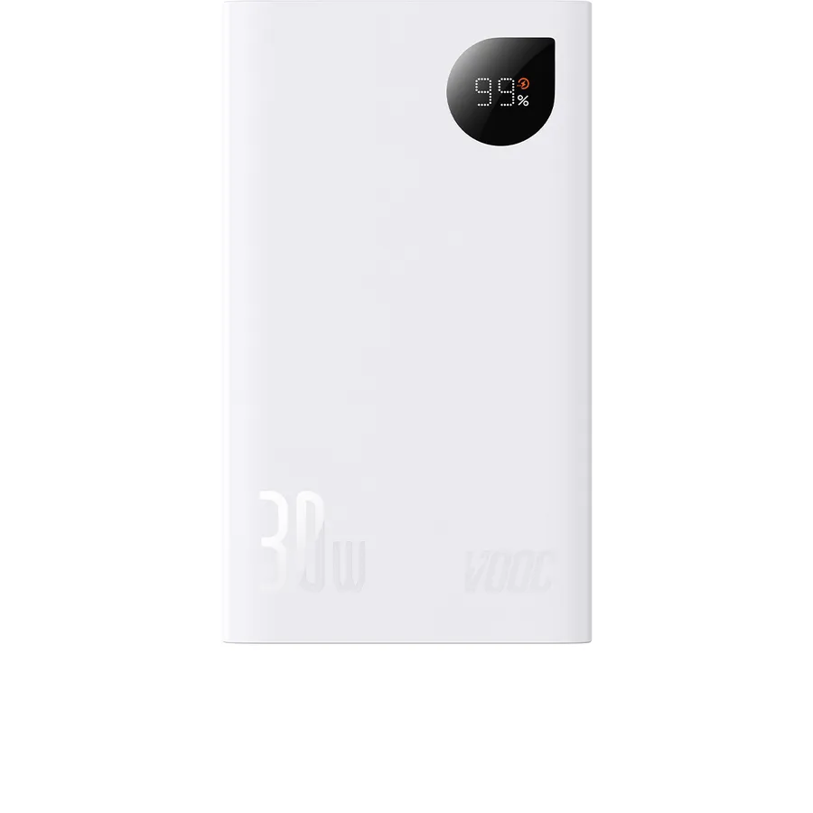 Baterie externa Baseus Adaman2 Digital Display, Incarcare rapida, 20000mAh, 30W VOOC Edition, cablu USB-A la USB-C inclus, Alb