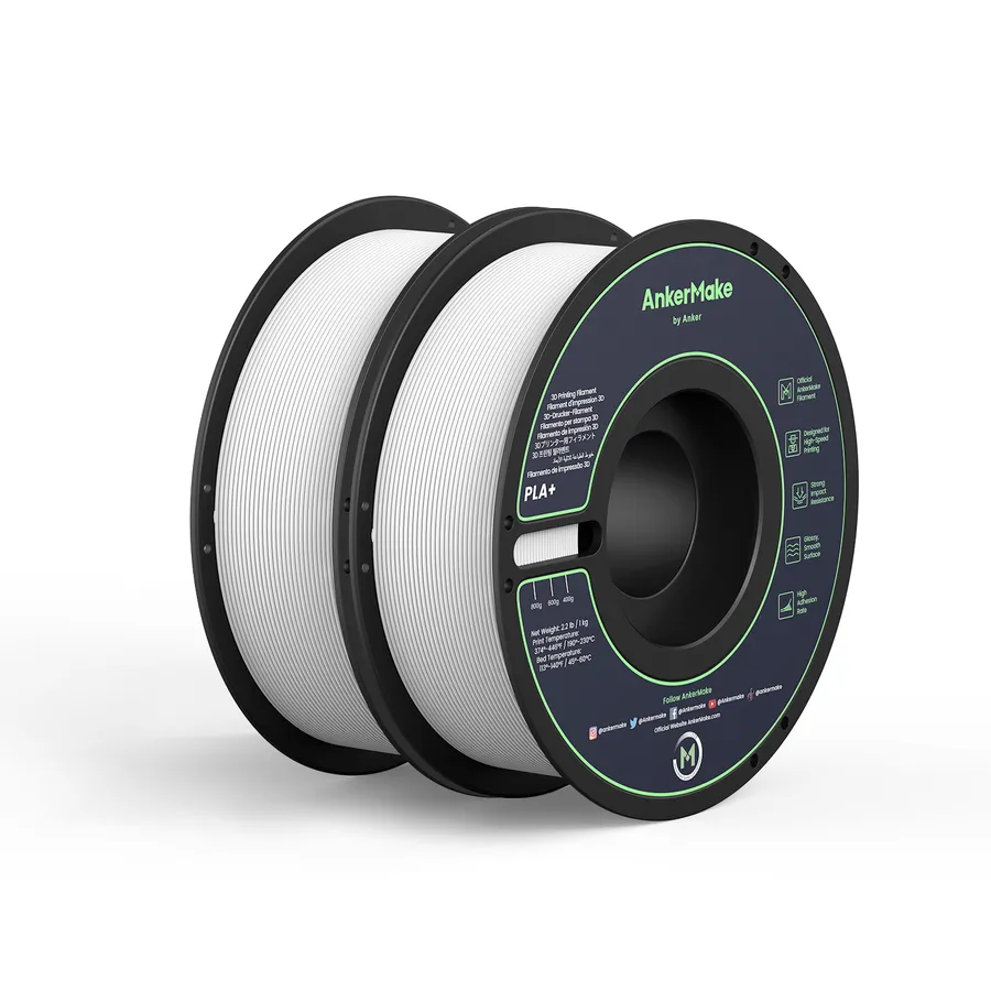 Set de 2x Filament AnkerMake PLA+ pentru imprimanta AnkerMake 3D, 2 kg, proiectat pentru imprimare de mare viteza, Alb