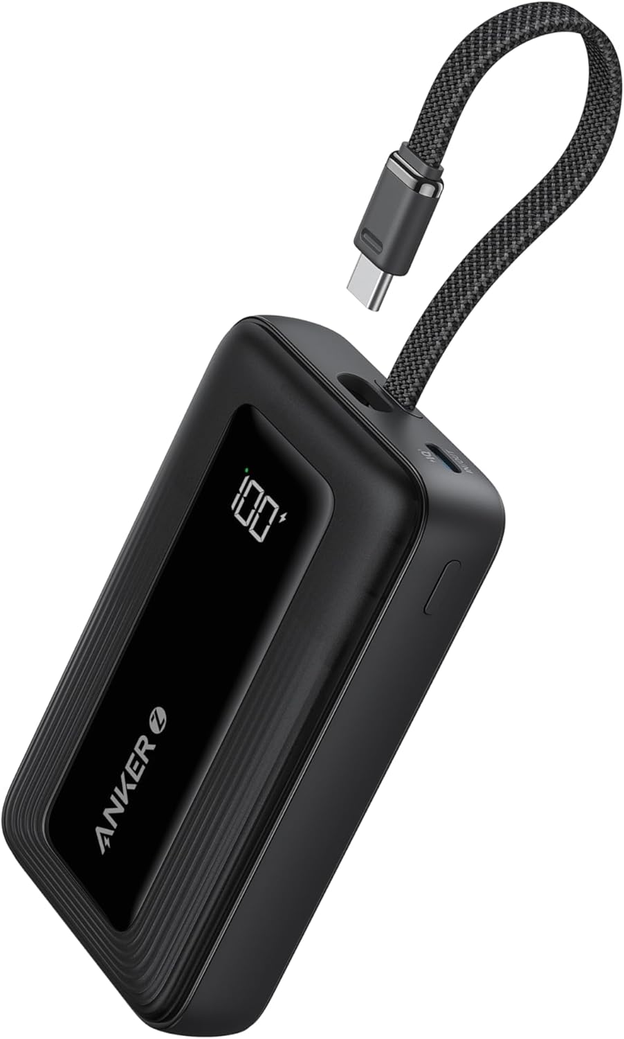 Acumulator extern Anker Zolo 10.000 mAh, 30W, 1x USB-C, 1x USB-A, cablu USB-C incorporat, Negru