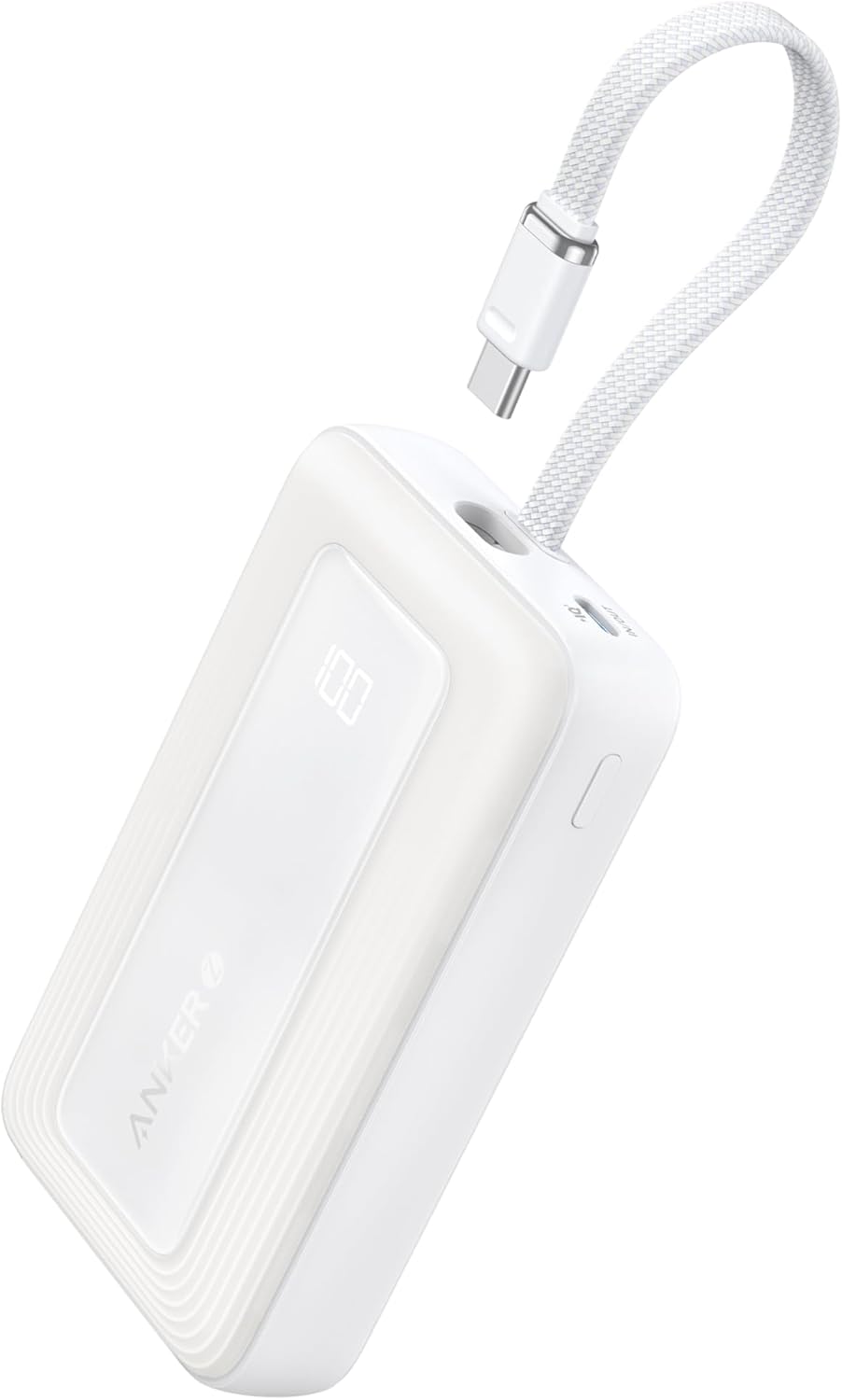 Acumulator extern Anker Zolo 20.000 mAh, 30W, 1x USB-C, 1x USB-A, cablu USB-C incorporat, Alb