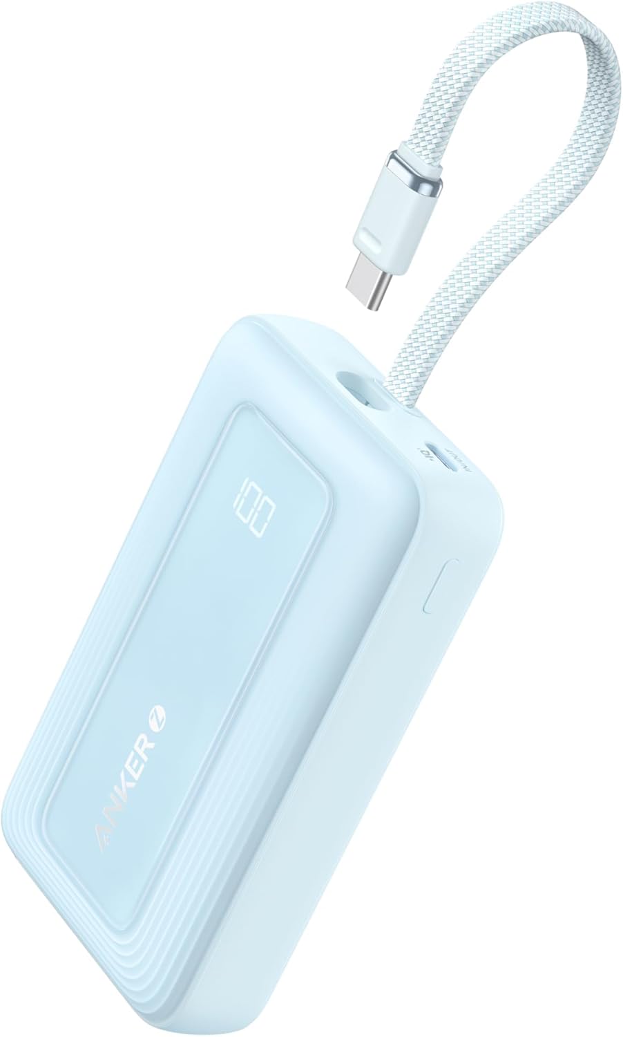 Acumulator extern Anker Zolo 20.000 mAh, 30W, 1x USB-C, 1x USB-A, cablu USB-C incorporat, Albastru