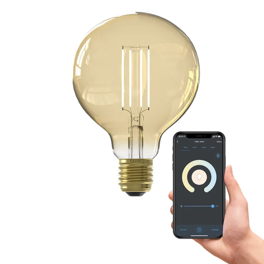 Bec Calex Smart G95, WLAN LED, 220-240V, 7W, 806 lumeni, 1800-3000K, E27, Auriu