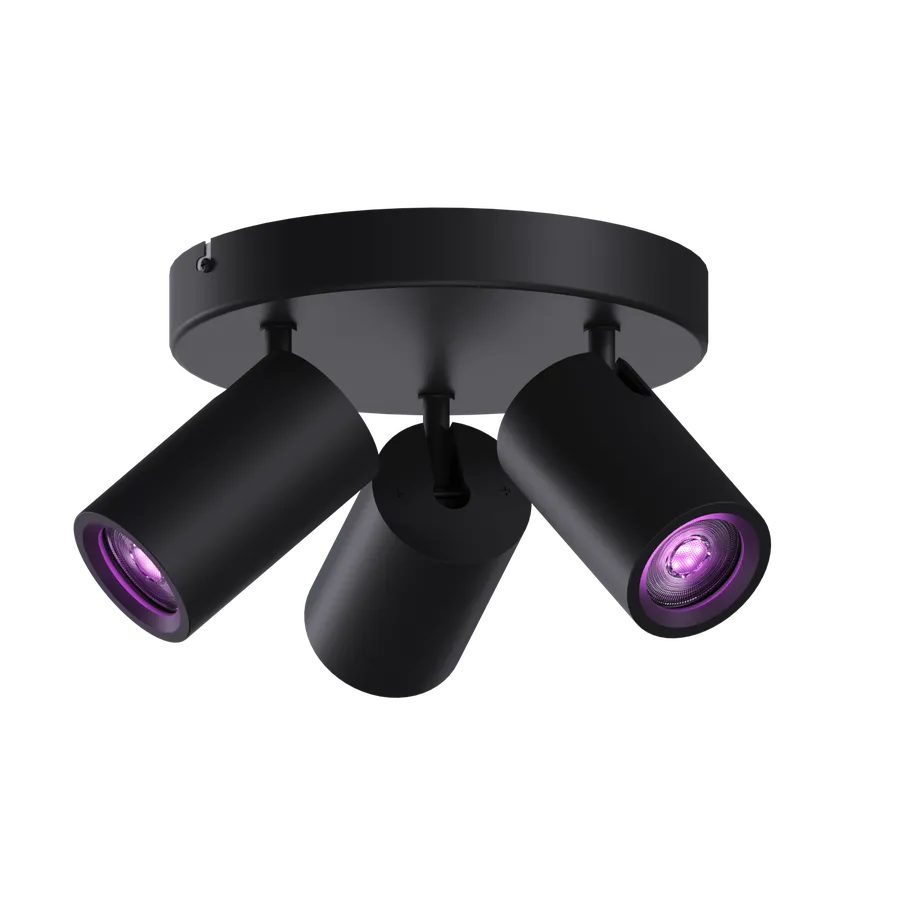 Plafoniera Calex Smart, Rotative in 3 directii, 3 Becuri GU10, 345 lumeni, Aplicatie dedicata, Compatibil cu Amazon Alexa, Negru