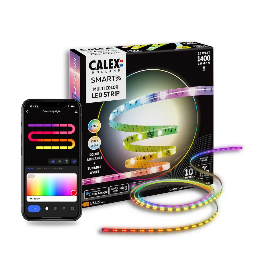 Benzi LED Calex Smart Striplight, RGBIC+CCT, Interior, 100 Lumeni, 24W, clasa F, 10m