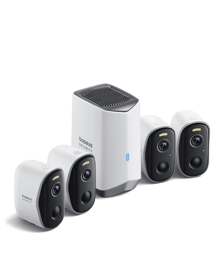 Kit supraveghere video Baseus Security N1 Plus, 2K HD, IP67, Night Vision, Autonomie 270 zile, HomeStation H1 + 4 camere video