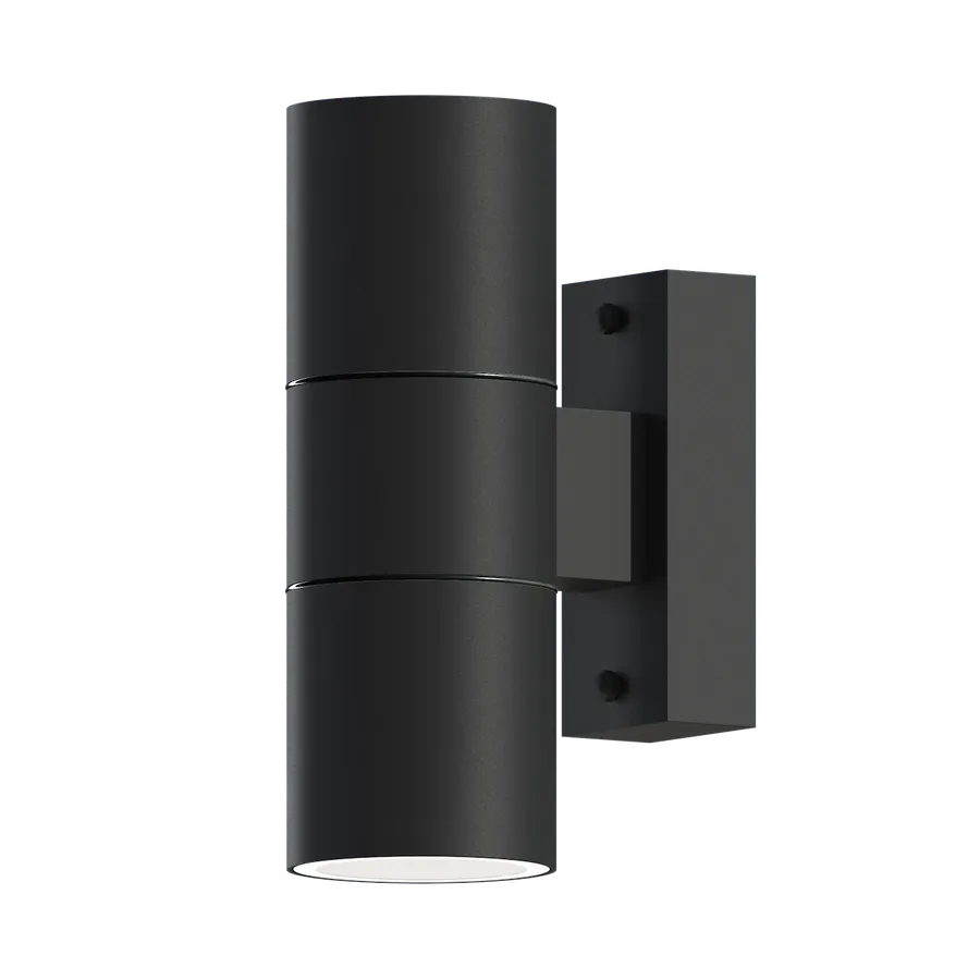 Lampa de perete de exterior LED Calex Turin, 2x bec GU10, otel inoxidabil, IP54, inaltime 170 mm, Negru