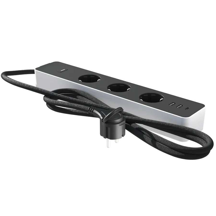 Prelungitor smart Calex Smart Powersocket cu intrerupator, Wireless, 3 prize, 2x USB-A, 1x USB-C, 16A, Wi-Fi, IP20, Alb