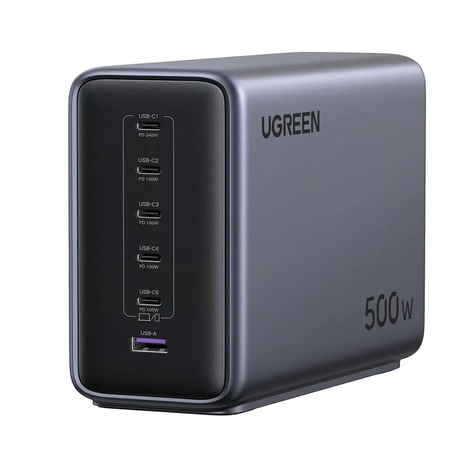Incarcator retea Ugreen Nexode 500W, 5x USB-C, 1x USB-A, Smart Temperature Control, GaN, Gri