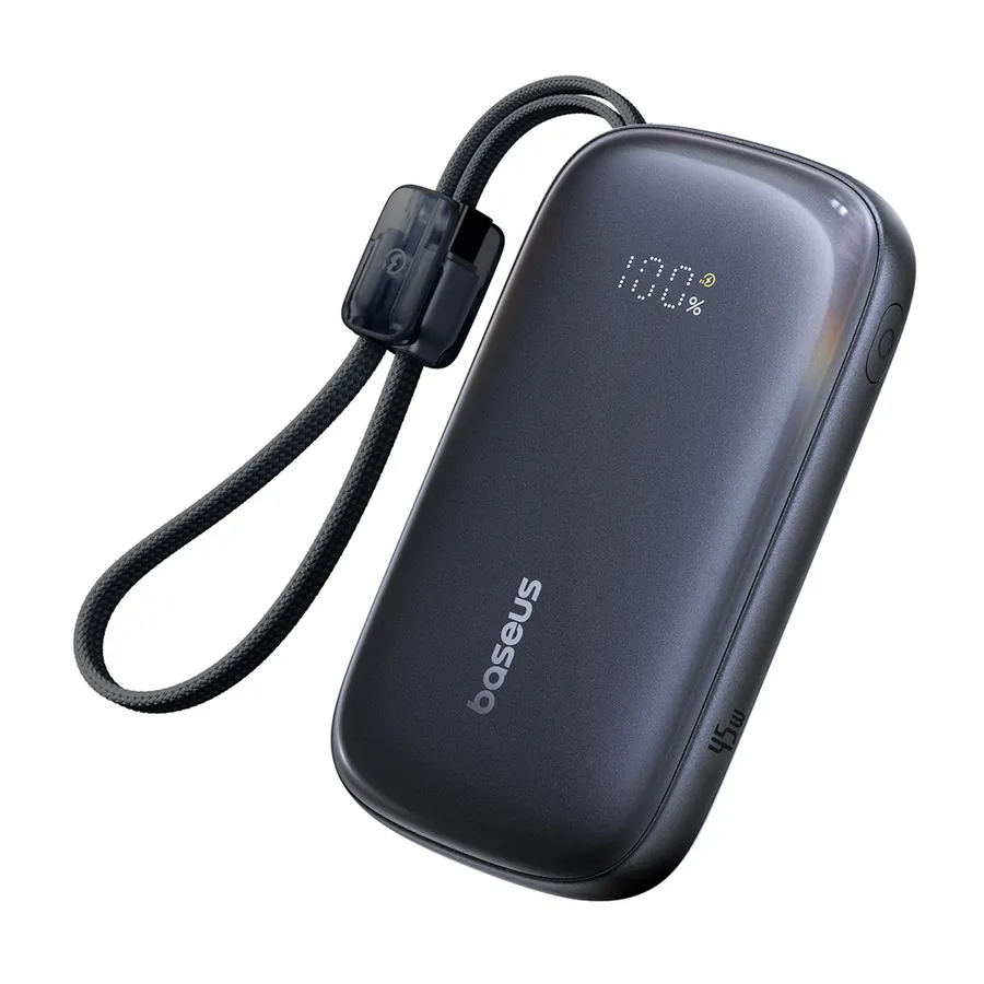Baterie externa Baseus EnerFill FC21 10.000 mAh Qpow 3 Ultra Digital, cu cablu detasabil USB-C la Lightning, 22.5W, Negru