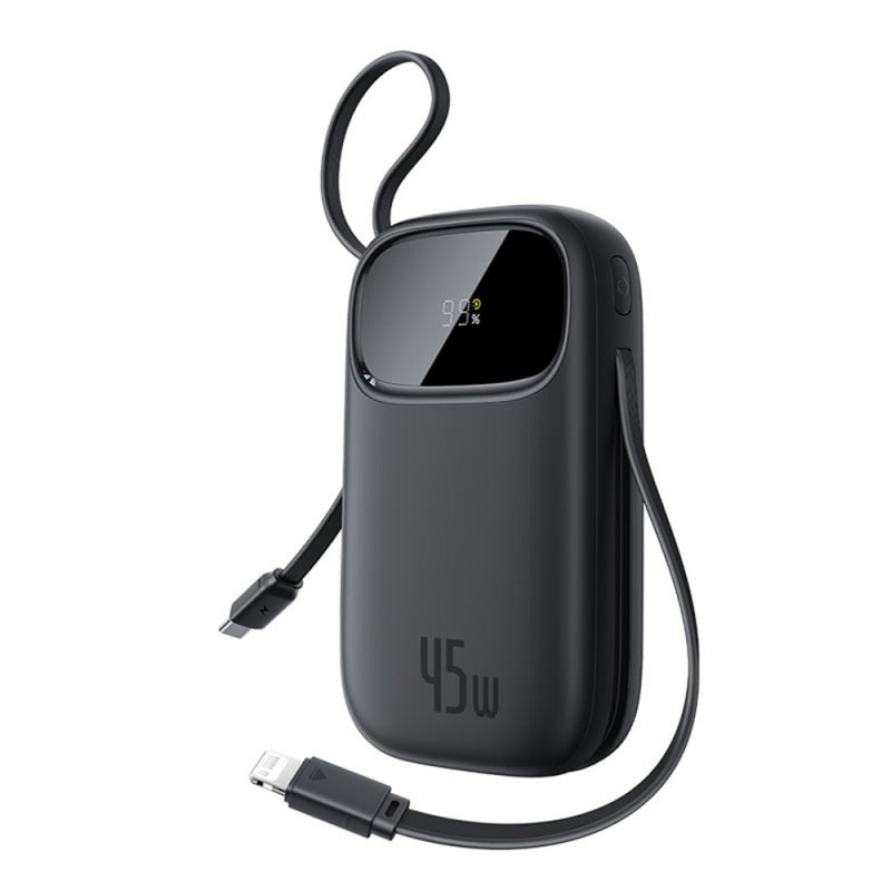 Baterie externa Baseus EnerFill FC31 Qpow 3 Digital Display, 10.000 mAh, 45W, cablu USB-C si Lightning incorporat, Negru