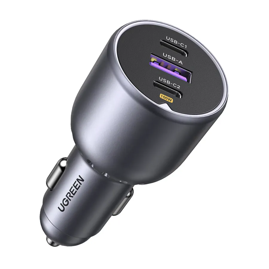 Incarcator auto Ugreen, 130W, 2x USB-C, 1x USB, PD3.0, QX4.0, cu indicator LED, Gri