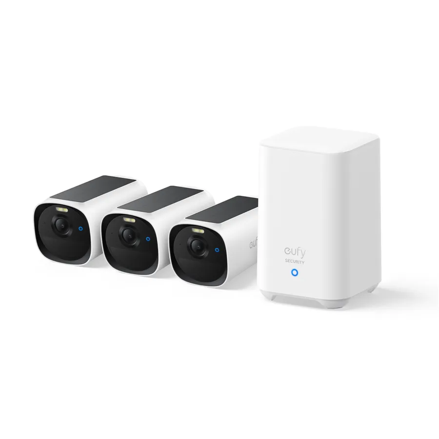 Kit supraveghere video eufyCam E40, 2K HD, Incarcare solara, MaxColour Vision, Homebase 2 + 3 camere video