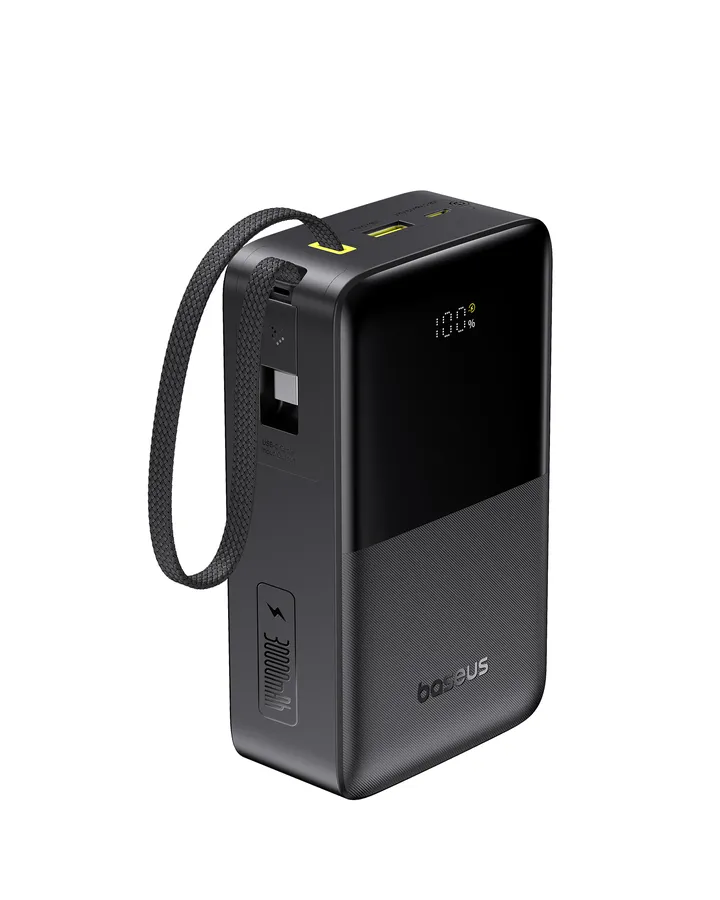 Acumulator extern Baseus EnerFill FC51 Bipow 2 Pro 30.000 mAh, 22.5W, USB-C, USB-A, cablu USB-C incorporat, Negru