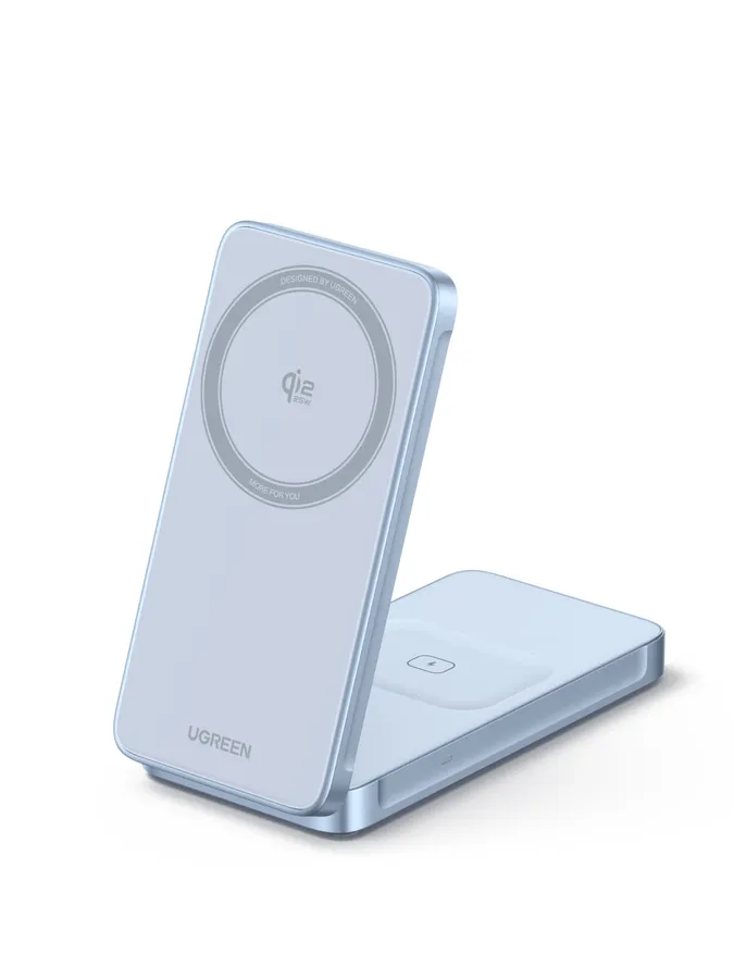 Incarcator Wireless Ugreen MagFlow 2-in-1 Qi2.2, 25W, Albastru