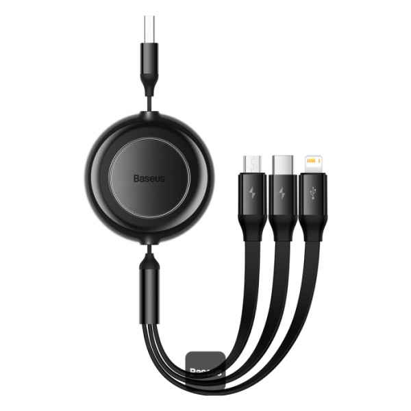 Cablu Baseus Bright Mirror 2 Series, 3-in-1 retractabil, Fast Charging 1xUSB-C, 1xLightning, 1xMicro-USB, 1.1m, Negru