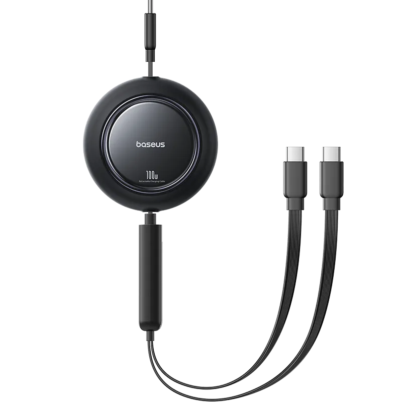 Cablu Baseus Free2Pull retractabil Fast Charging USB-C la 2x USB-C, 100W, 1.2m, Negru