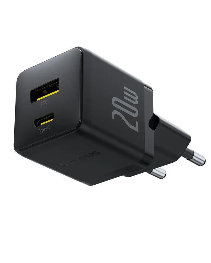 Incarcator de retea Baseus Palm 20W, 1x USB-C, 1x USB-A, Negru