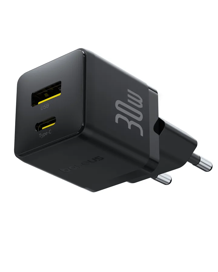 Incarcator de retea Baseus Palm 30W, 1x USB-C, 1x USB-A, Negru