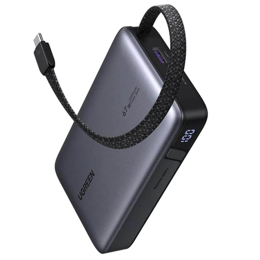 Baterie externa Ugreen 20.000 mAh, 67W, QC+PD, 1x USB-A, 2xUSB-C, Gri
