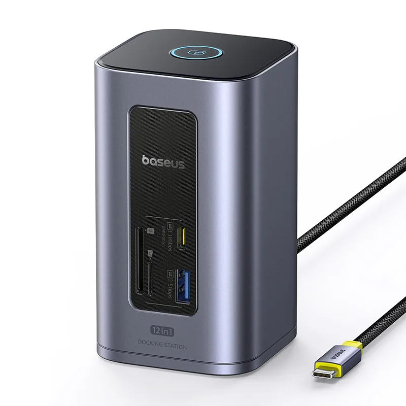 Docking Station Baseus Spacemate 12-in-1, 100W, USB-C, 4K HDMI, 10 Gbps, pentru Windows, Gri
