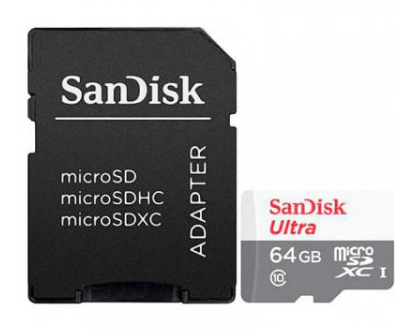 64GB SANDISK ULTRA MICROSDXC +/SD ADAPTER 100MB/S CLAS 10 UHS-I