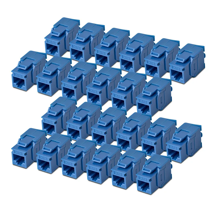 CAT6 KEYSTONE JACK 24-PACK/24-PACK180-DEGREE TOOLLESS BLUE