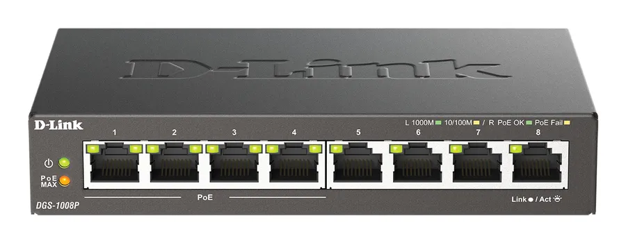 8-PORT 10/100/1000 LAYER2 POE/SWITCH 802.3AF IN