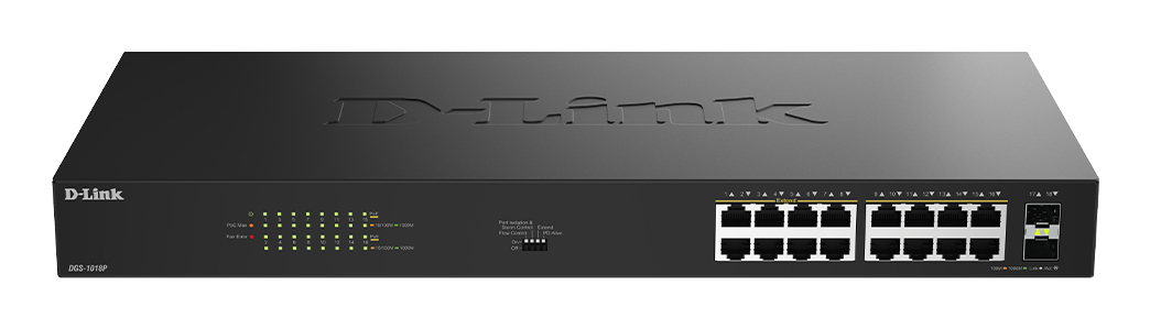 18-PORT UNMANAGED POE+-SWITCH/2X SFP 16X 1G POE+-PORTS 240 W