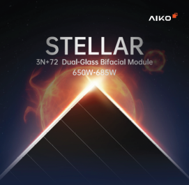 Panou Solar Fotovoltaic Monocristalin AIKO STELLAR 3N+72 Dual-Glass Bifacial, N-Type ABC, 660W, 24.4% Module Efficiency, 2382x1134x30mm, IP68, 144 celule [6X24]