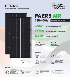 Panou Fotovoltaic Monocristalin FAERS AIR IBC Technology, Bifacial Dual Glass, 380W, 25.6% Module Efficiency, Black Frame, 685x1303x35mm, IP68