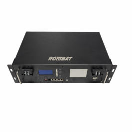 Baterie Litiu-Ion 25.6V 100Ah, model RBTM50-48 montabilă în rack de 19", cu celule LiFePO4,in concordanță cu standardul UN38.3. Certificat CE și MSDS, conexiuni terminale de tip șurub; Tensiune: 51.2V