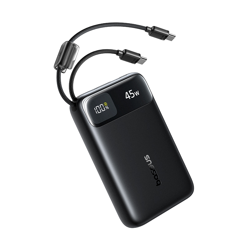 Acumulator extern Baseus EnerFill FC11 20.000 mAh, 45W, cu cabluri USB-C integrate, Negru
