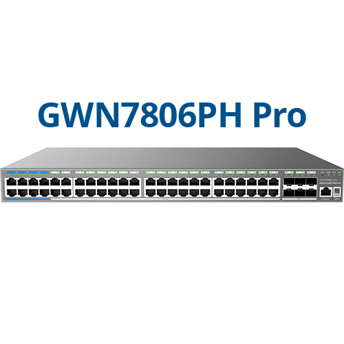 Grandstream GWN7806PH PRO - Enterprise Layer 2++ switch administrat - 48x Gigabit RJ45 (PoE/PoE+) + 6x Gigabit SFP+