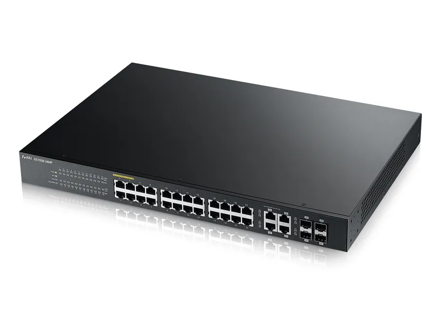 Zyxel Switch smart managed Layer2 28 Port - 24x 1 GbE - PoE Budget 375 Watt - 24x PoE at - 4x 1 Gb Combo - 19" - NebulaFlex - GS1920-24HPV2