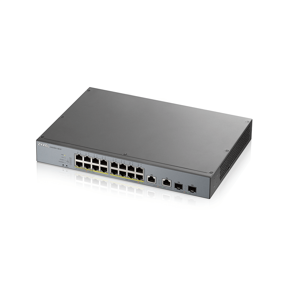 Zyxel Switch smart managed Layer2 18 Port - 16x 1 GbE - PoE Budget 250 Watt - 16x PoE at - 2x 1 Gb Combo - 19" - GS1350-18HP