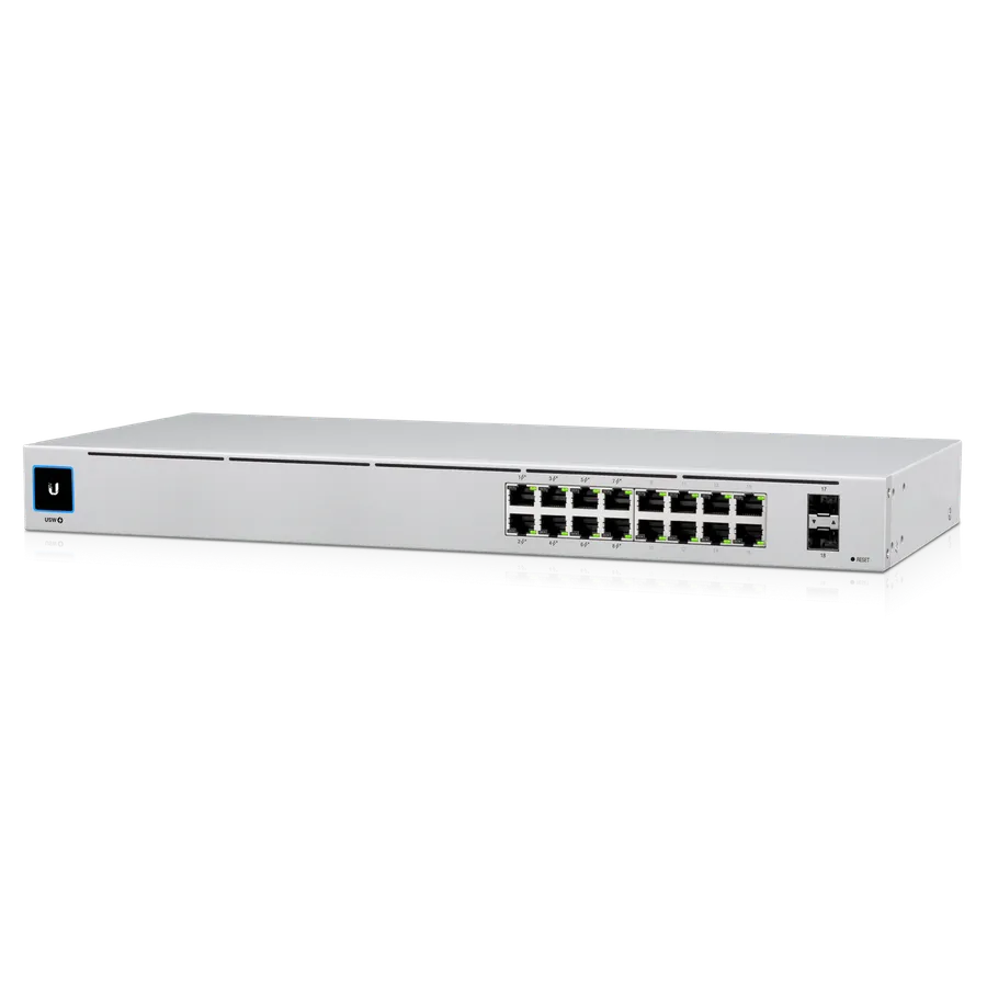 Ubiquiti Switch smart managed Layer2 18 Port - 16x GbE - PoE Budget 42W - 8x PoE at - 2x SFP - 19" - fara ventilator - UniFi - USW-16-POE