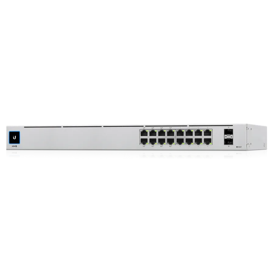 Ubiquiti Switch smart managed Layer2 18 Port - 16x GbE - PoE Budget 42W - 8x PoE at - 2x SFP - 19" - fara ventilator - UniFi - USW-16-POE - imaginea 3