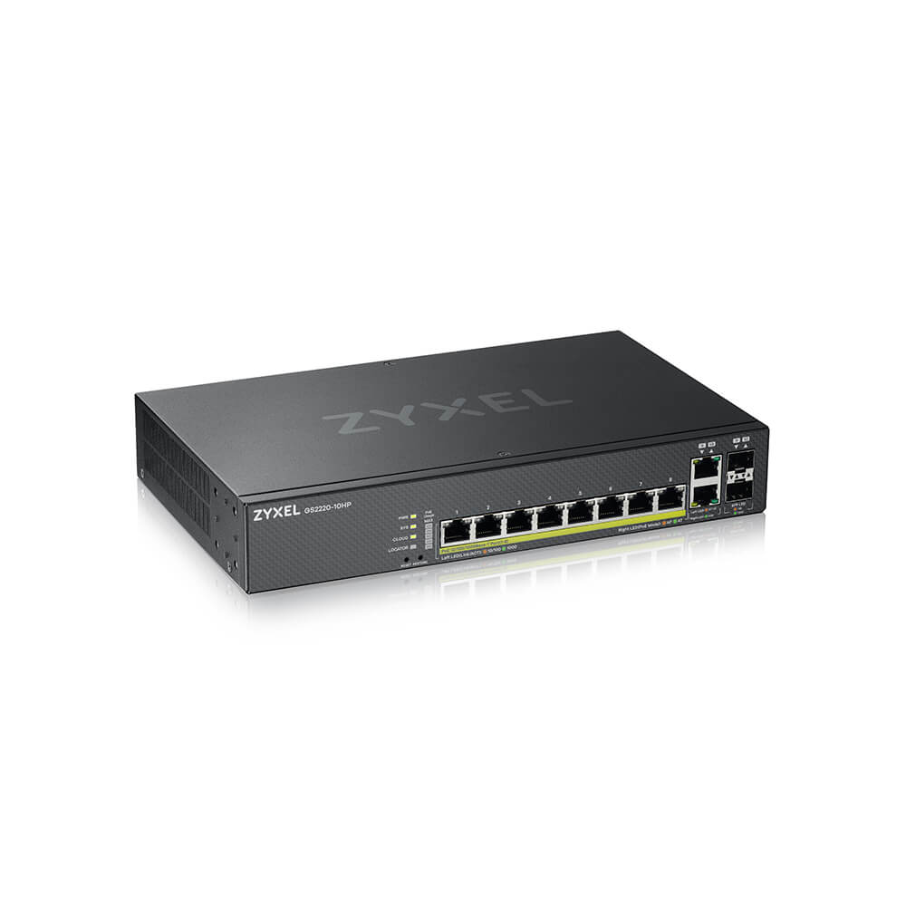 Zyxel Switch full managed Layer2+ 10 Port - 8x 1 GbE - PoE Budget 180 Watt - 8x PoE at - 2x 1 Gb Combo - 19" - NebulaFlex Pro - GS2220-10HP